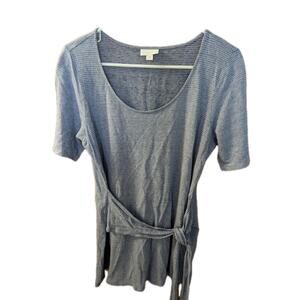 Pure Jill Blue Striped Tie Waist Tunic Size M Linen blend